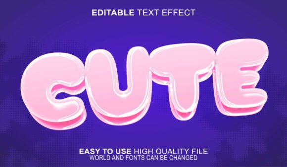 Cute Adorable Sweet Kawaii Playful: A Versatile 3D Text Effect for Adobe Illustrator