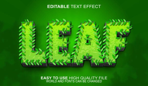 Enhancing Visual Creativity with Leaf Foliage Plant Green Nature Vector and 3D Text Effects in Adobe Illustrator