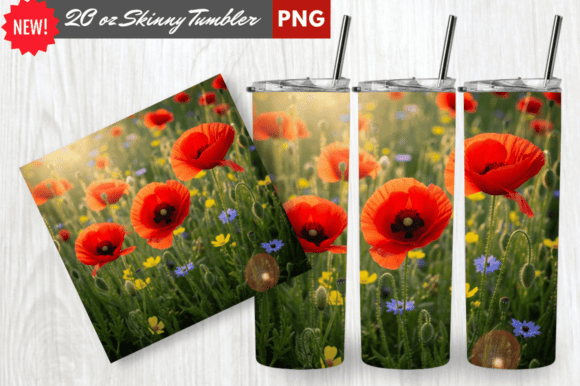 Red Poppy Wildflower Field Tumbler Wrap